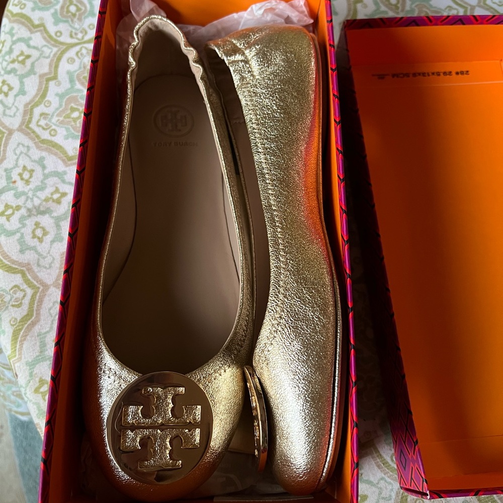 Tory Burch gold ballet flats